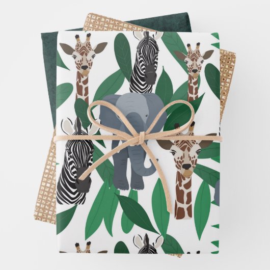 Jungle Zebra Elephant Giraffe Safari Tiere Geschenkpapier Set (Beispiel)