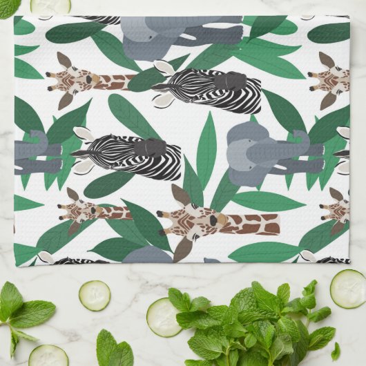 Jungle Zebra Elephant Giraffe Safari Tiere Geschirrtuch (Gefaltet)