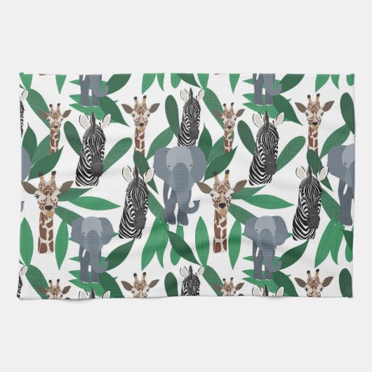 Jungle Zebra Elephant Giraffe Safari Tiere Geschirrtuch (Horizontal)