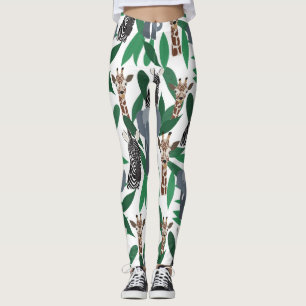 Jungle Zebra Elephant Giraffe Safari Tiere Leggings