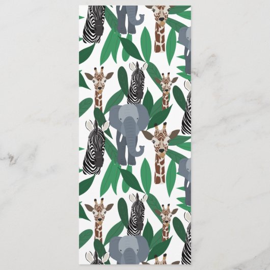Jungle Zebra Elephant Giraffe Safari Tiere Menükarte (Rückseite)
