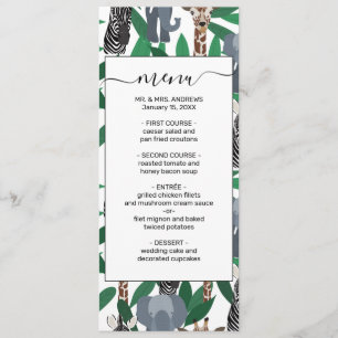 Jungle Zebra Elephant Giraffe Safari Tiere Menükarte