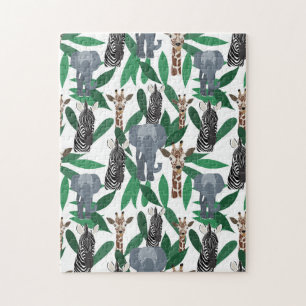Jungle Zebra Elephant Giraffe Safari Tiere Puzzle