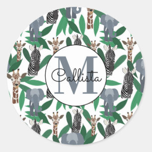 Jungle Zebra Elephant Giraffe Safari Tiere Runder Aufkleber