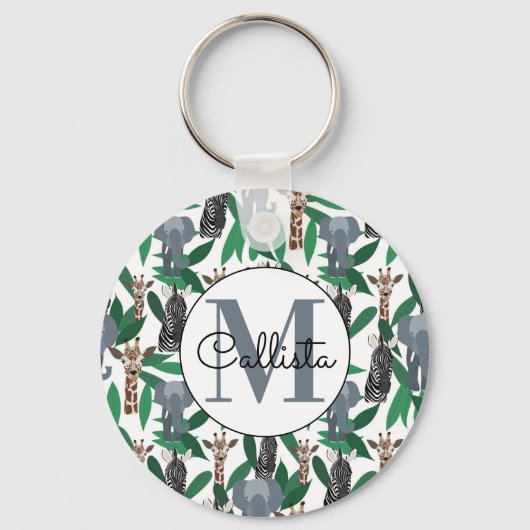 Jungle Zebra Elephant Giraffe Safari Tiere Schlüsselanhänger (Vorderseite)