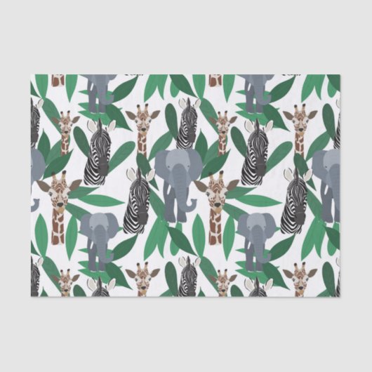 Jungle Zebra Elephant Giraffe Safari Tiere Seidenpapier (Vorderseite)