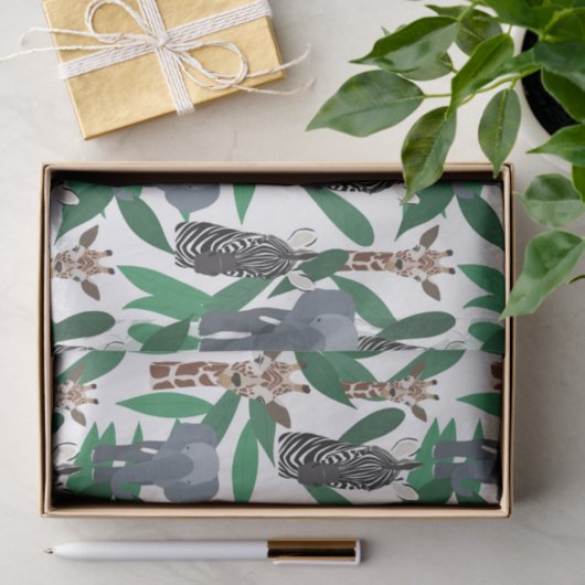 Jungle Zebra Elephant Giraffe Safari Tiere Seidenpapier (Geschenk)