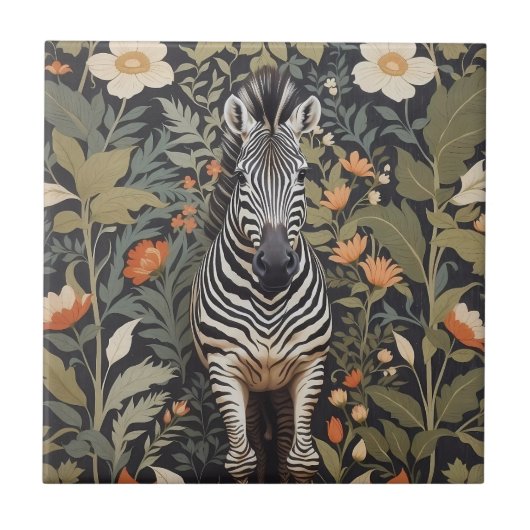Jungle Zebra Floral Fliese (Vorderseite)