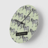 Jungle Zebra Wild Pattern & Personalisierter Name Runde Wanduhr (Winkel)