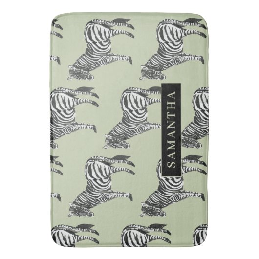 Jungle Zebra Wild Pattern & Personalized Name Badematte (Vorderseite Vertikal)