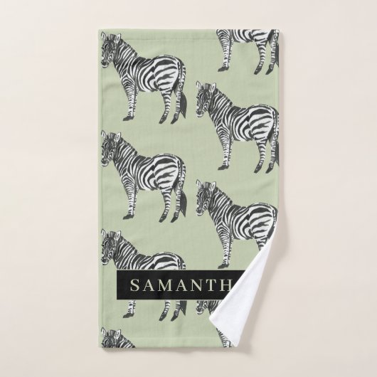 Jungle Zebra Wild Pattern & Personalized Name Badhandtuch Set (Handtuch)