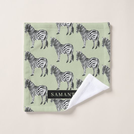 Jungle Zebra Wild Pattern & Personalized Name Badhandtuch Set (Waschlappen)