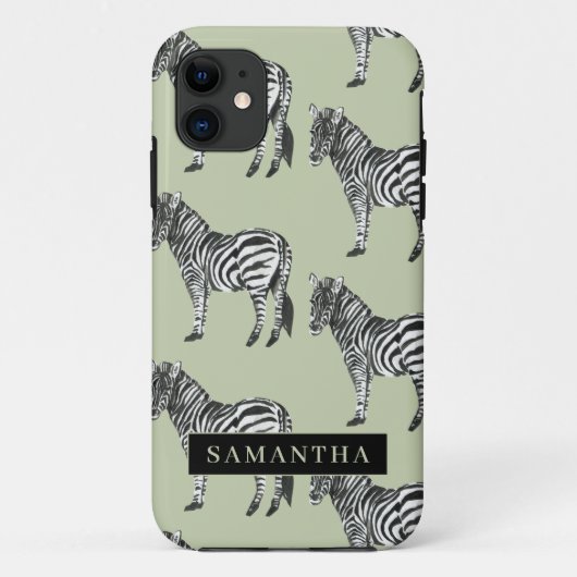 Jungle Zebra Wild Pattern & Personalized Name Case-Mate iPhone Hülle (Rückseite)