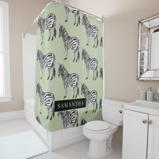Jungle Zebra Wild Pattern & Personalized Name Duschvorhang (Beispiel)