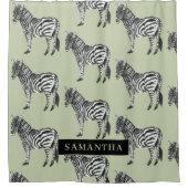 Jungle Zebra Wild Pattern & Personalized Name Duschvorhang (Vorderseite)