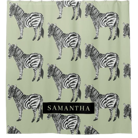Jungle Zebra Wild Pattern & Personalized Name Duschvorhang (Vorderseite)