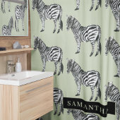 Jungle Zebra Wild Pattern & Personalized Name Duschvorhang