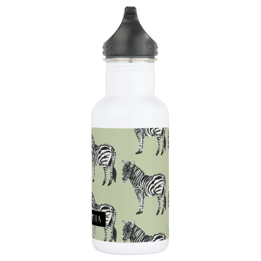 Jungle Zebra Wild Pattern & Personalized Name Edelstahlflasche (Rechts)