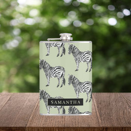 Jungle Zebra Wild Pattern & Personalized Name Flachmann