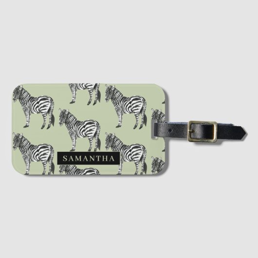Jungle Zebra Wild Pattern & Personalized Name Gepäckanhänger (Vorderseite (Horizontal))