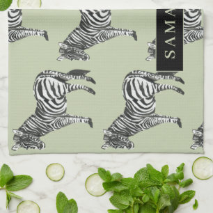 Jungle Zebra Wild Pattern & Personalized Name Geschirrtuch