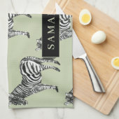 Jungle Zebra Wild Pattern & Personalized Name Geschirrtuch (Viertel Falte)