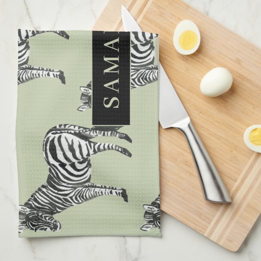 Jungle Zebra Wild Pattern & Personalized Name Geschirrtuch (Viertel Falte)