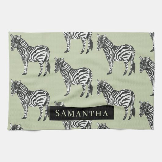 Jungle Zebra Wild Pattern & Personalized Name Geschirrtuch (Horizontal)
