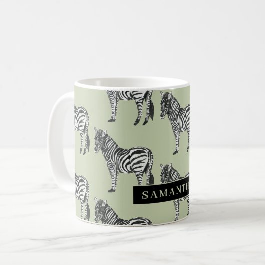 Jungle Zebra Wild Pattern & Personalized Name Kaffeetasse (Vorderseite Links)