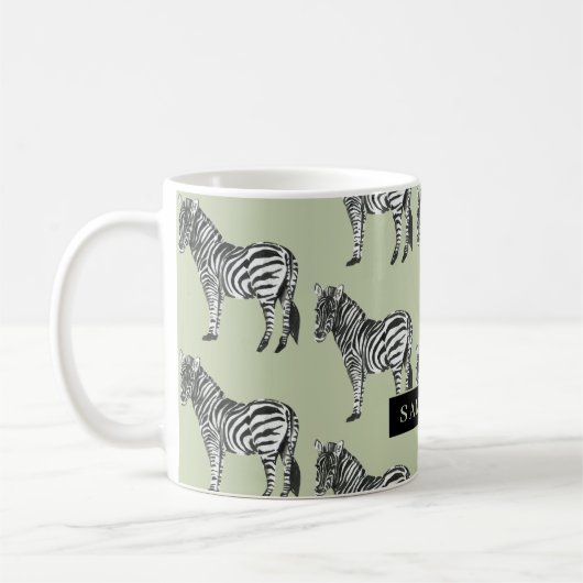 Jungle Zebra Wild Pattern & Personalized Name Kaffeetasse (Links)