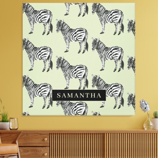 Jungle Zebra Wild Pattern & Personalized Name Leinwanddruck (Insitu (Wohnzimmer))