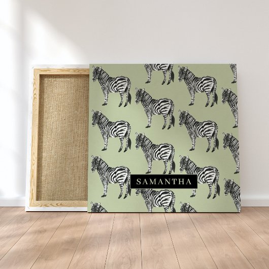 Jungle Zebra Wild Pattern & Personalized Name Leinwanddruck