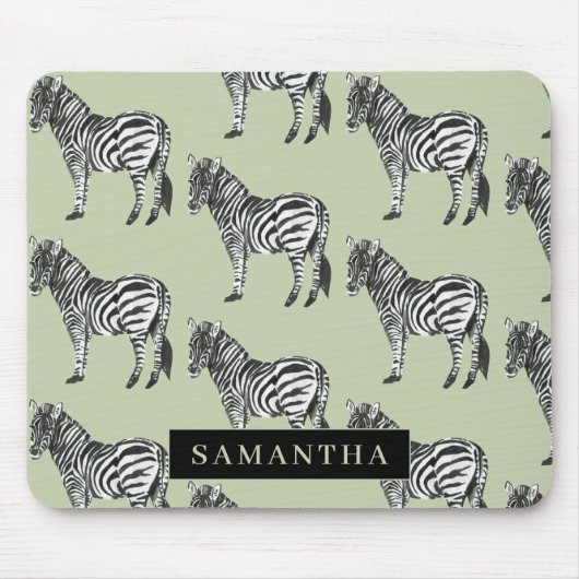 Jungle Zebra Wild Pattern & Personalized Name Mousepad (Vorne)