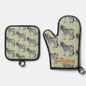 Jungle Zebra Wild Pattern & Personalized Name Ofenhandschuh & Topflappen-Set (Vorderseite)