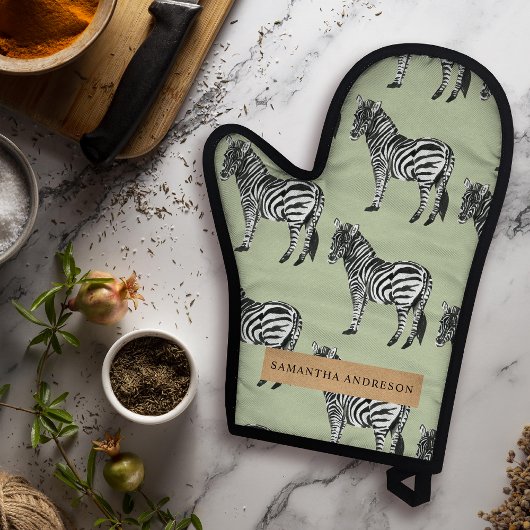 Jungle Zebra Wild Pattern & Personalized Name Ofenhandschuh & Topflappen-Set