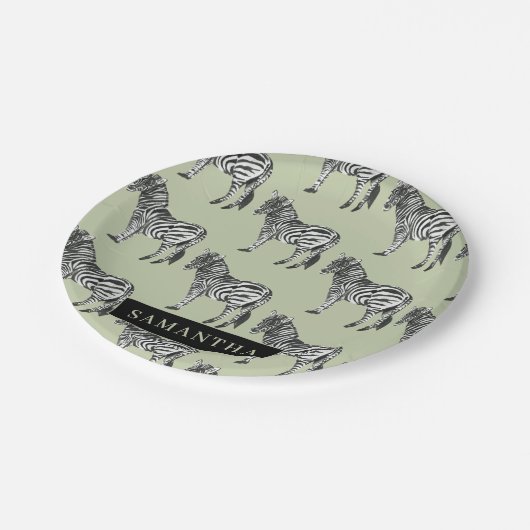 Jungle Zebra Wild Pattern & Personalized Name Pappteller (Schrägansicht)