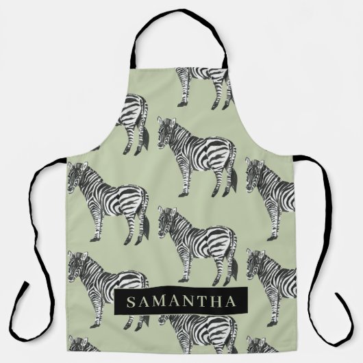 Jungle Zebra Wild Pattern & Personalized Name Schürze (Vorderseite)