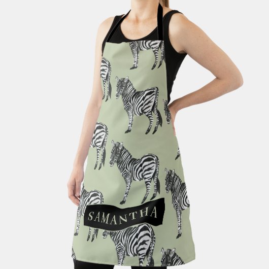 Jungle Zebra Wild Pattern & Personalized Name Schürze (InSitu)