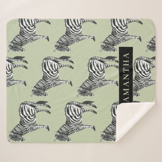 Jungle Zebra Wild Pattern & Personalized Name Sherpadecke (Vorderseite (Horizontal))