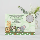 Jungle Zoo Party Geburtstag Einladung mit Foto (Stehend Vorderseite)