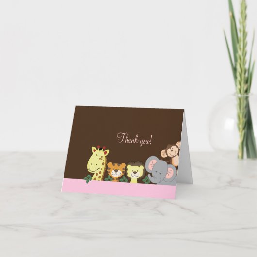 Jungle Zoo Party (Pink) Folded Thank you notes Dankeskarte (Vorderseite)