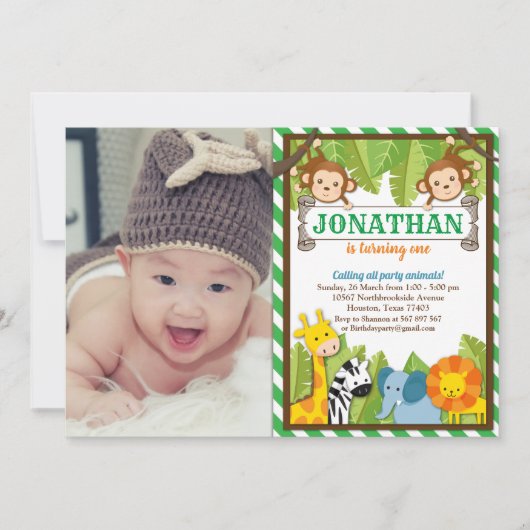Jungle Zoo Tiersafari Erlebnis Geburtstag Foto Einladung (Vorderseite)