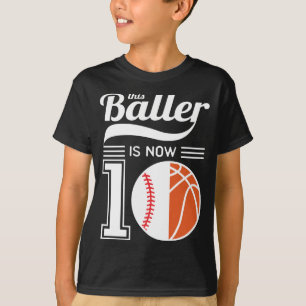 Jungs 10. Geburtstag, Baller Baseball Basketball T-Shirt