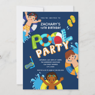 Jungs 12. Geburtstag Pool Party Einladung