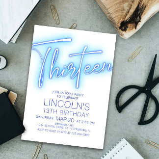 Jungs 13. Neon Pool Geburtstag Einladung