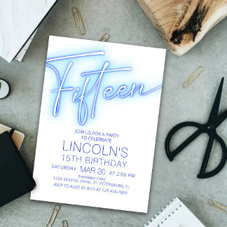 Jungs 15. Neon Pool Geburtstag Einladung