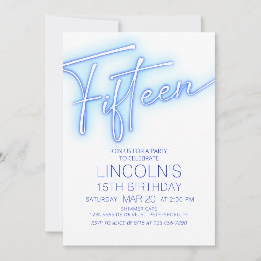 Jungs 15. Neon Pool Geburtstag Einladung (Vorderseite)