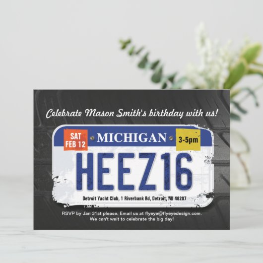Jungs 16. Geburtstag Michigan Lizenz Einladung (Stehend Vorderseite)