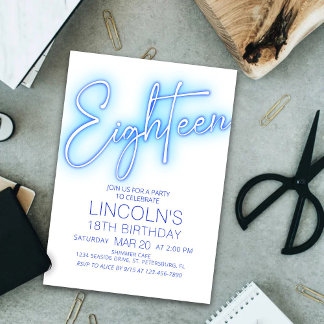 Jungs 18. Neon Pool Geburtstag Einladung