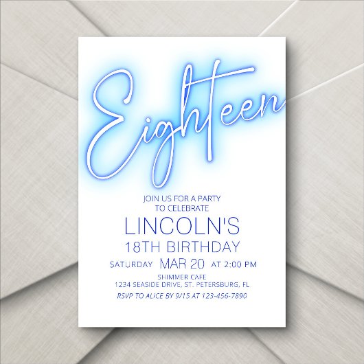 Jungs 18. Neon Pool Geburtstag Einladung